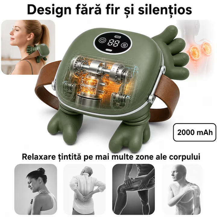 Aparat de Masaj cu Manute, pentru Gat, Umeri si Corp, Reincarcabil USB, Functie Incalzire [2]