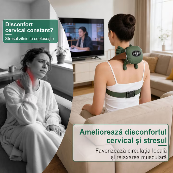 Aparat de Masaj cu Manute, pentru Gat, Umeri si Corp, Reincarcabil USB, Functie Incalzire [7]