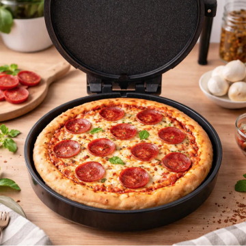 Aparat Electric Multifunctional pentru Pizza si Grill, Tigaie Electrica Rotunda cu Placi Antiaderente, Rosu [5]