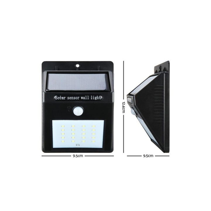 Aplica led solara cu senzor de miscare si lumina, 20 LED-uri, protectie exterior IP65, incarcare inteligenta, negru [4]