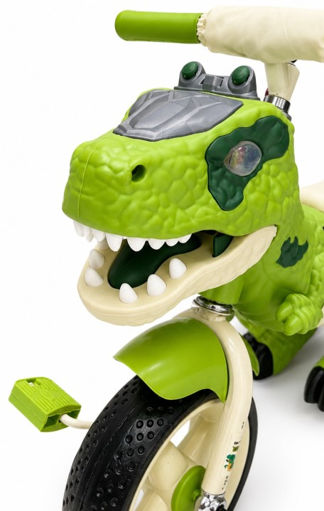 Bicicleta pentru Copii, Model Dinozaur T-Rex, Scaun Ergonomic, Lumini si Muzica Verde/Bej [6]