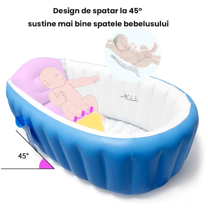 Cadita Gonflabila pentru Bebelusi si Copii, cu Spatar, Albastru [3]