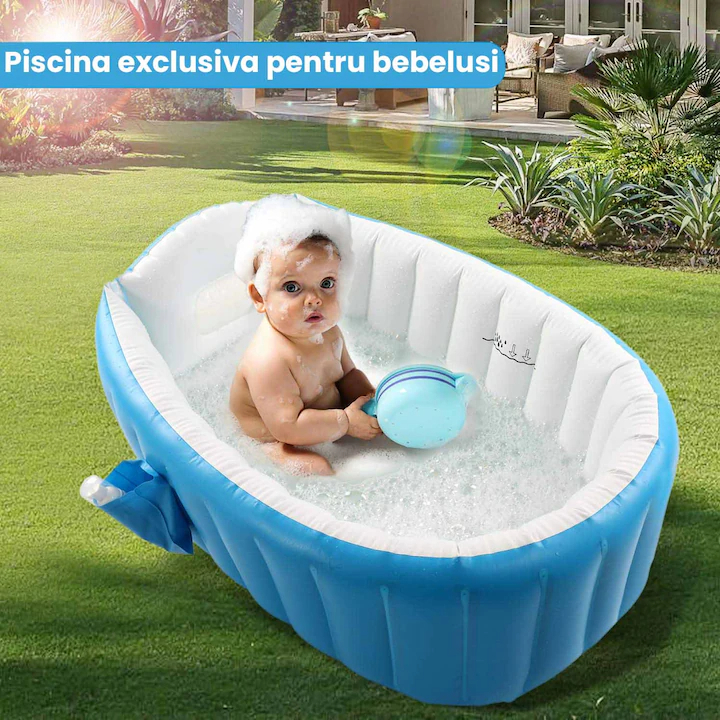 Cadita Gonflabila pentru Bebelusi si Copii, cu Spatar, Albastru [5]