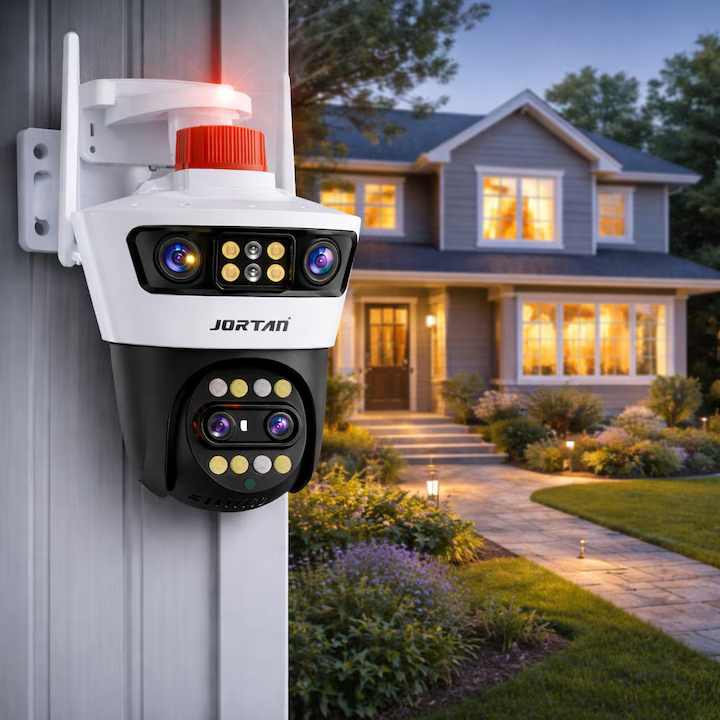 Camera de Supraveghere Exterior WiFi Jortan, Include Card 32GB, Rezolutie 9MP 6K, 3 Lentile cu Afisaj Multi-Ecran, Alarma Luminoasa si Protectie IP66 [5]