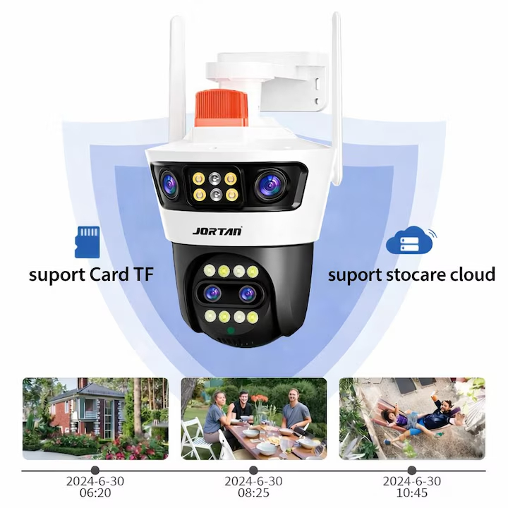 Camera de Supraveghere Exterior WiFi Jortan, Include Card 32GB, Rezolutie 9MP 6K, 3 Lentile cu Afisaj Multi-Ecran, Alarma Luminoasa si Protectie IP66 [3]