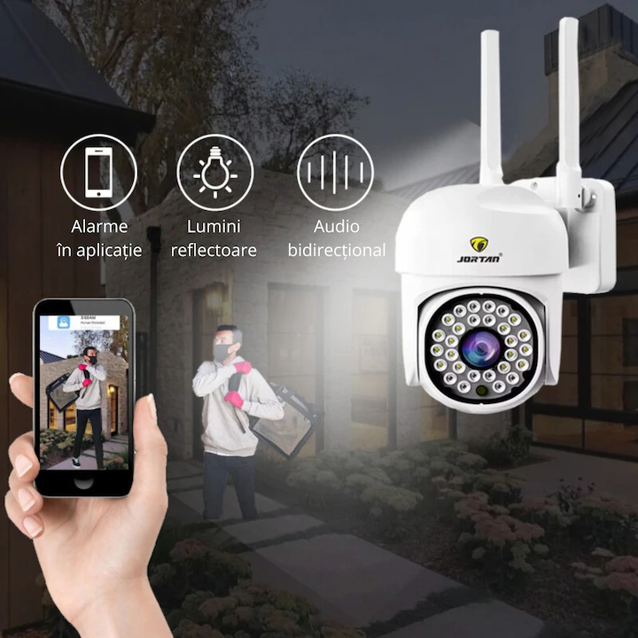 Camera de Supraveghere Exterior WiFi Jortan PTZ, Rezolutie Full HD, Include Card 32GB, Rotire 360 Grade si Vedere Nocturna Color [9]