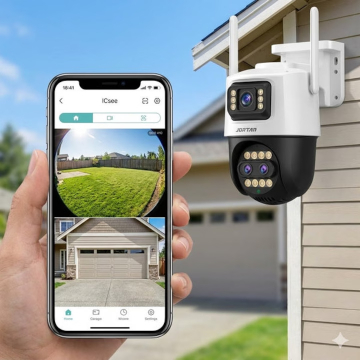 Camera de Supraveghere Tripla Exterior WiFi Jortan, Rezolutie Full HD 1080P, Include Card 32GB, Vedere Nocturna Color si Alerta Miscare [5]