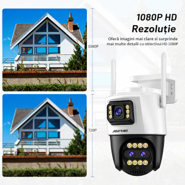 Camera de Supraveghere Tripla Exterior WiFi Jortan, Rezolutie Full HD 1080P, Include Card 32GB, Vedere Nocturna Color si Alerta Miscare [2]