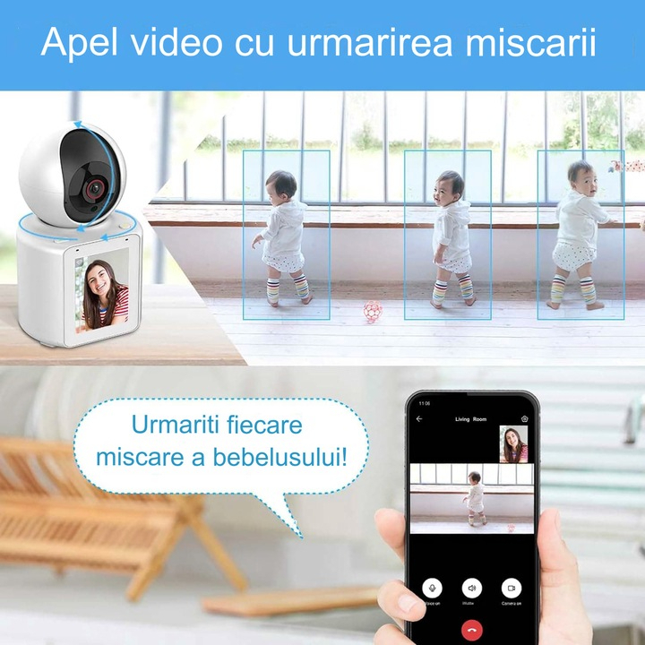 Camera WiFi Inteligenta pentru Supraveghere Bebelusi si Familie, Monitor LCD, Audio Bidirectional, Vedere Nocturna [7]