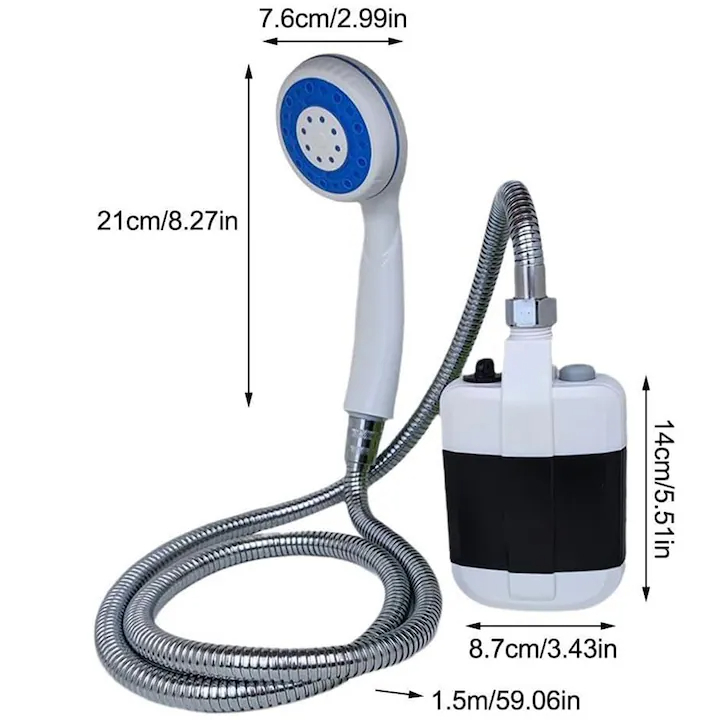 Dus portabil camping si curte, reincarcabil prin USB, cu pompa electrica submersibila, debit constant, ventuza si carlig de prindere [4]