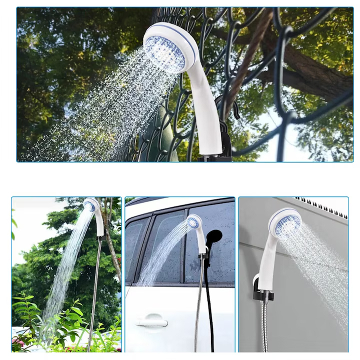 Dus portabil camping si curte, reincarcabil prin USB, cu pompa electrica submersibila, debit constant, ventuza si carlig de prindere [5]