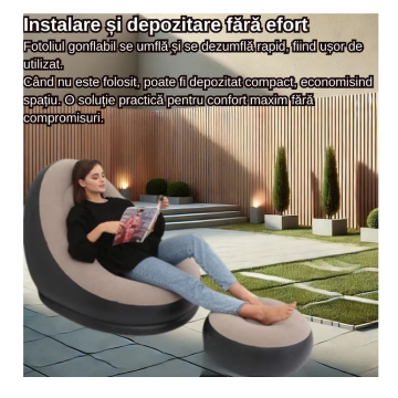Fotoliu Gonflabil cu Taburet Otoman, Sezlong pentru Relaxare si Camping [6]