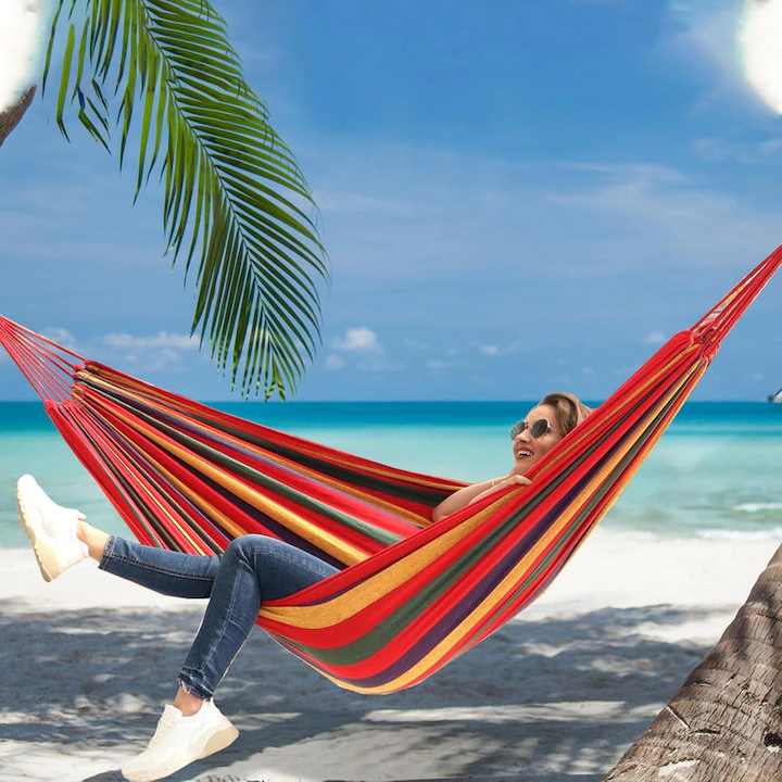 Hamac de Gradina si Camping din Bumbac, Multicolor, 180x80 cm [6]