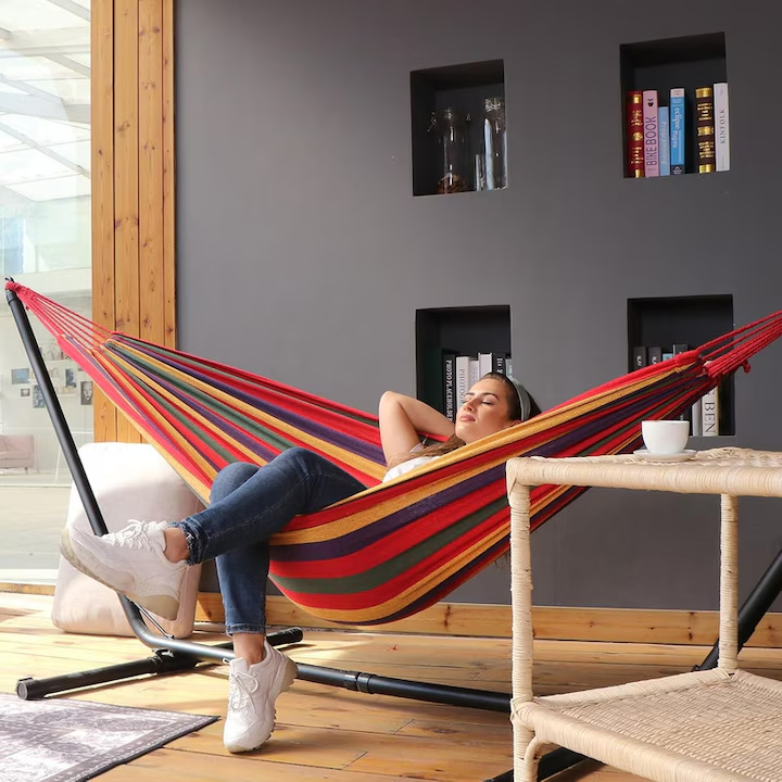 Hamac de Gradina si Camping din Bumbac, Multicolor, 180x80 cm [5]
