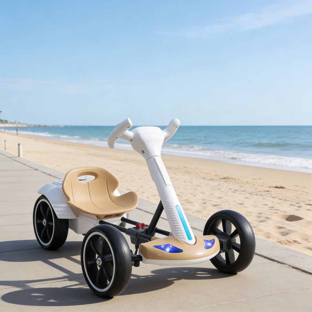 Kart Electric pentru Copii 3-7 Ani, 12V, 45W, Bluetooth, Telecomanda Parental Control, Pliabil, Crem-Alb [3]