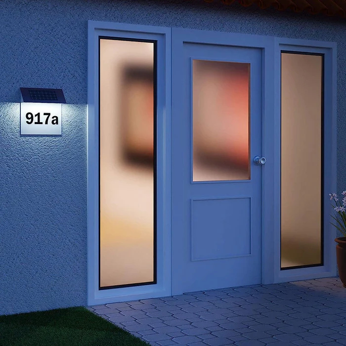 Numar de casa iluminat LED solar, placuta numar din inox si acril cu senzor de lumina, cifre si litere autoadezive incluse [5]