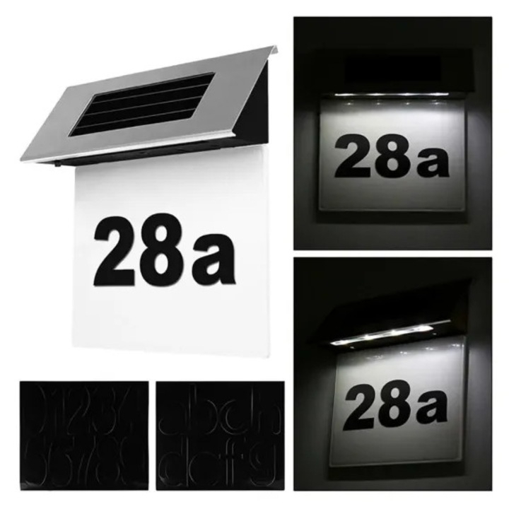 Numar de casa iluminat LED solar, placuta numar din inox si acril cu senzor de lumina, cifre si litere autoadezive incluse [4]