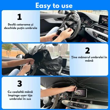 Parasolar Auto Tip Umbrela pentru Parbriz, Protectie UV, 140x80 cm [3]