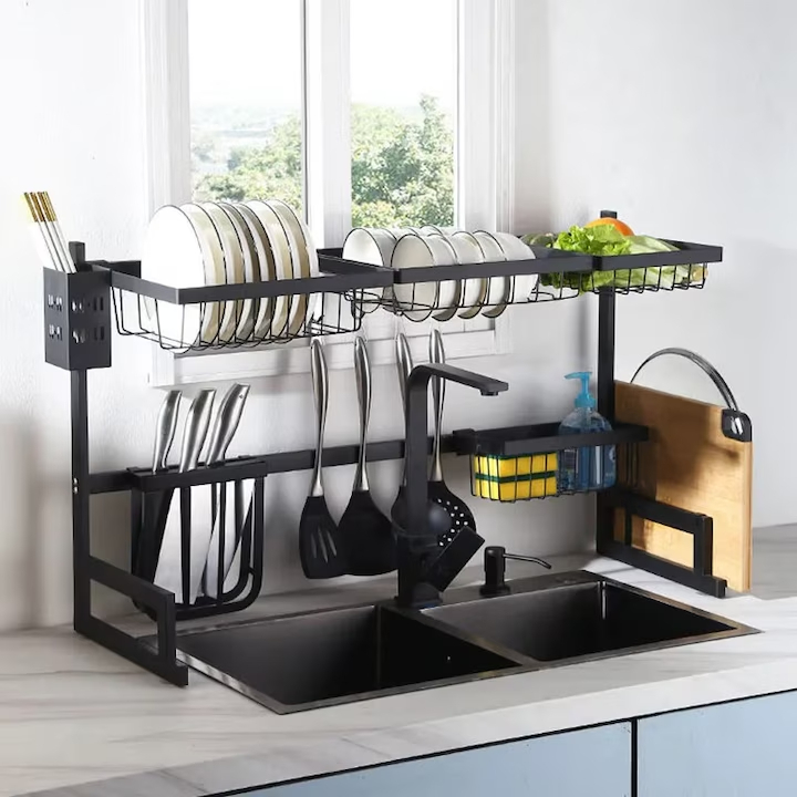 Scurgator vase suspendat peste chiuveta, 65x52x32 cm, negru mat [5]
