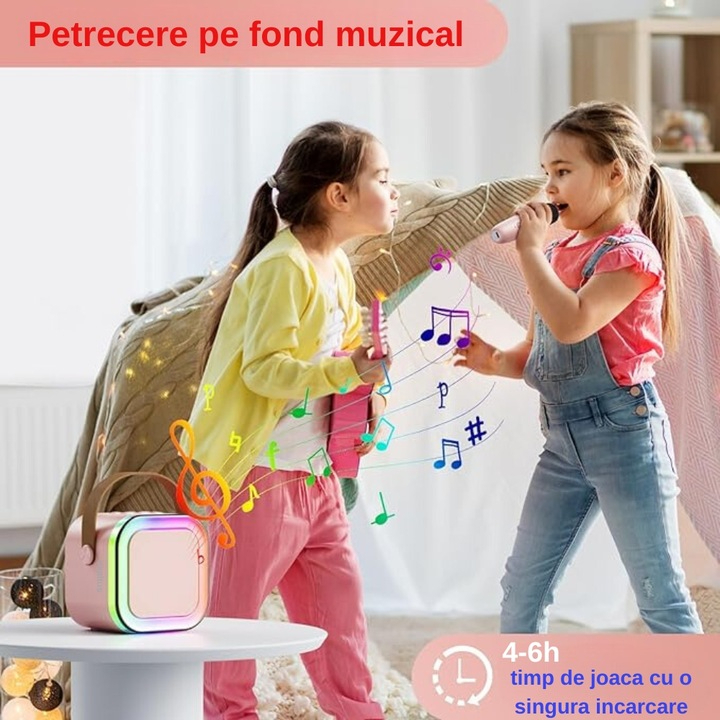 Sistem karaoke portabil cu boxa Bluetooth, lumini RGB si 2 microfoane wireless reincarcabile, efecte de voce [6]