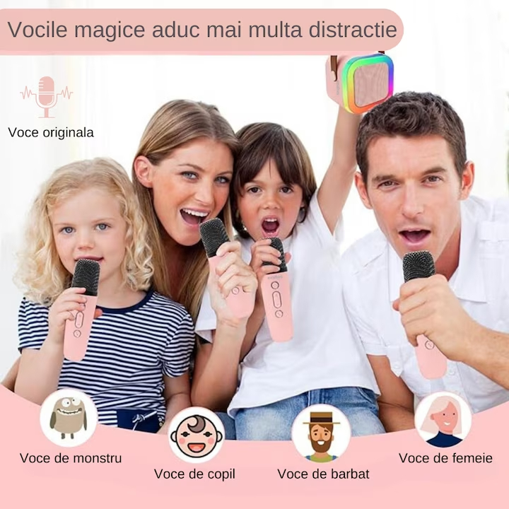 Sistem karaoke portabil cu boxa Bluetooth, lumini RGB si 2 microfoane wireless reincarcabile, efecte de voce [3]