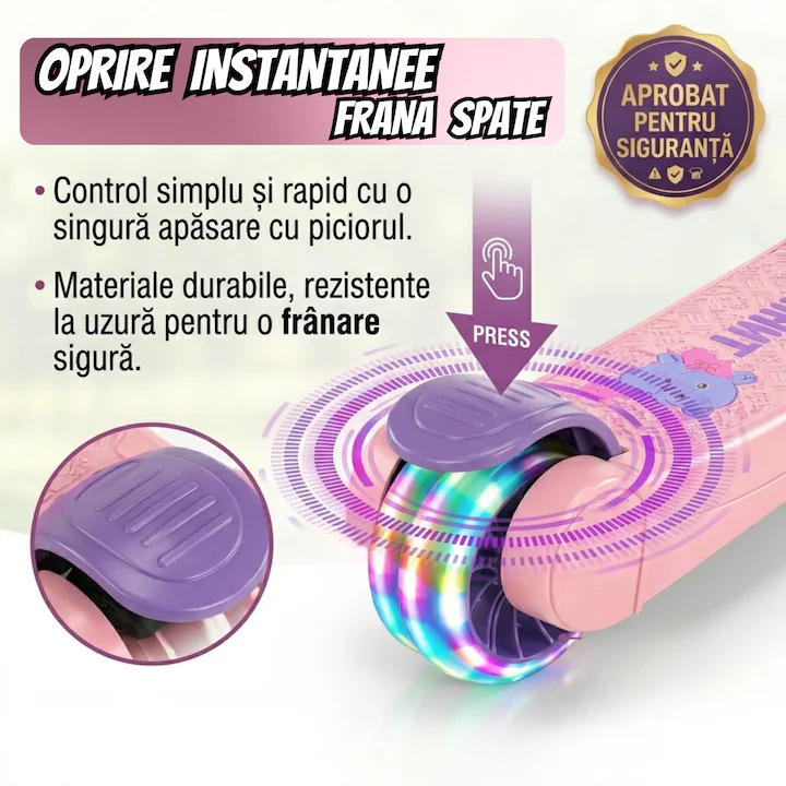 Trotineta copii pliabila cu 3 roti pentru, lumini LED, muzica si baloane de sapun, reglabila pe inaltime [24]