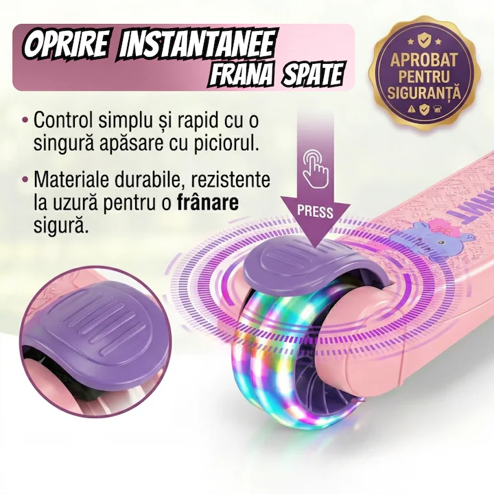 Trotineta copii pliabila cu 3 roti pentru Fetite, lumini LED, muzica si baloane de sapun, reglabila pe inaltime [3]