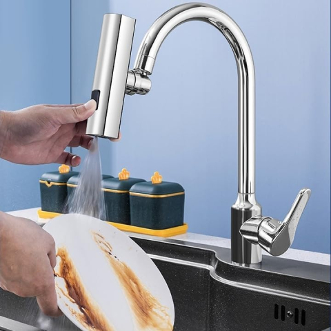Adaptor robinet bucatarie 3 in 1 cu jet tip cascadă, extensie rotativa 360 grade, aerator multifunctional si economizor apa [2]