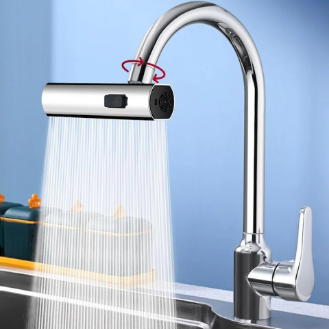Adaptor robinet bucatarie 3 in 1 cu jet tip cascadă, extensie rotativa 360 grade, aerator multifunctional si economizor apa [1]