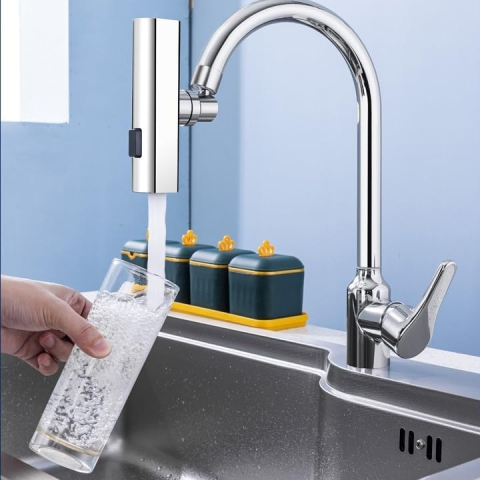 Adaptor robinet bucatarie 3 in 1 cu jet tip cascadă, extensie rotativa 360 grade, aerator multifunctional si economizor apa [3]