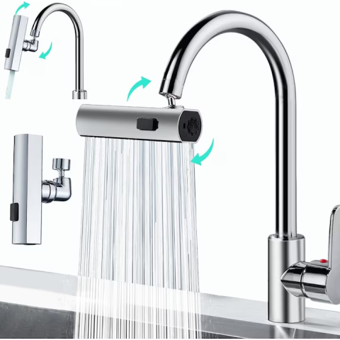 Adaptor robinet bucatarie 3 in 1 cu jet tip cascadă, extensie rotativa 360 grade, aerator multifunctional si economizor apa [4]