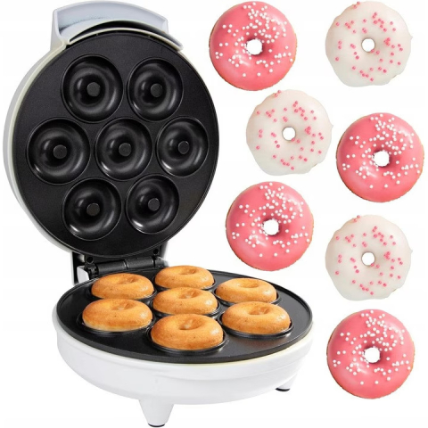 Bucatarie - Aparat de Facut Gogosi Mini Donut, Masina de Copt Electrica cu Suprafata Antiaderenta, Capacitate 7 Bucati, Alb