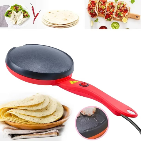 Bucatarie - Aparat Electric de Facut Clatite si Lipii, Tigaie Portabila Inversata cu Suprafata Antiaderenta, Diametru 20cm, Rosu