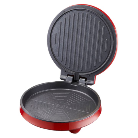 Aparat Electric Multifunctional pentru Pizza si Grill, Tigaie Electrica Rotunda cu Placi Antiaderente, Rosu [3]