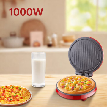 Aparat Electric Multifunctional pentru Pizza si Grill, Tigaie Electrica Rotunda cu Placi Antiaderente, Rosu [1]