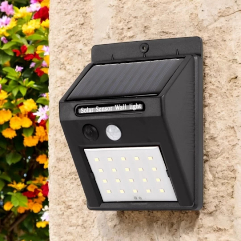 Aplica led solara cu senzor de miscare si lumina, 20 LED-uri, protectie exterior IP65, incarcare inteligenta, negru [4]