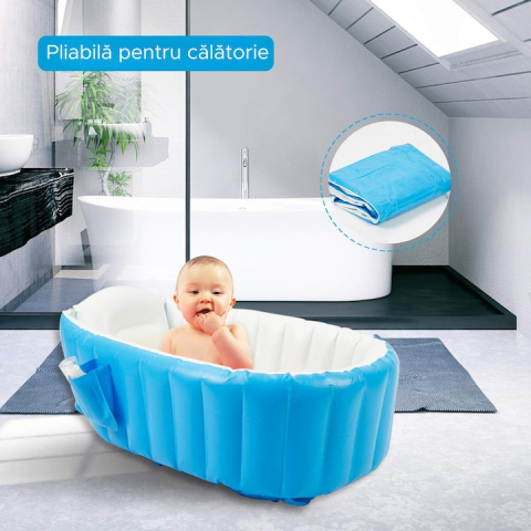 Cadita Gonflabila pentru Bebelusi si Copii, cu Spatar, Albastru [6]