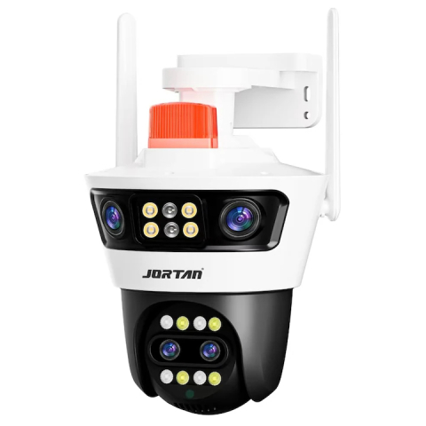 Camere de Supraveghere - Camera de Supraveghere Exterior WiFi Jortan, Include Card 32GB, Rezolutie 9MP 6K, 3 Lentile cu Afisaj Multi-Ecran, Alarma Luminoasa si Protectie IP66