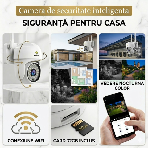Camera de Supraveghere Exterior WiFi Jortan PTZ, Rezolutie Full HD, Include Card 32GB, Rotire 360 Grade si Vedere Nocturna Color [7]