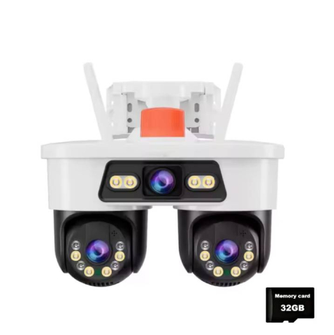 Camere de Supraveghere - Camera supraveghere WiFi Jortan 8 Ultra HD 9MP cu 3 lentile si card 32GB inclus, Cap Dublu PTZ 355 grade, viziune nocturna color