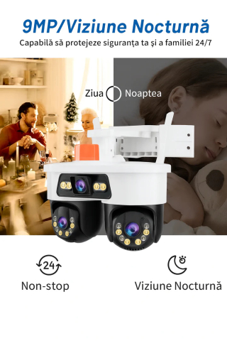 Camera supraveghere WiFi Jortan 8 Ultra HD 9MP cu 3 lentile si card 32GB inclus, Cap Dublu PTZ 355 grade, viziune nocturna color [5]
