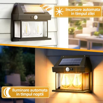 Lampa Solara de Perete cu Senzor de Miscare si Becuri LED Filament [7]