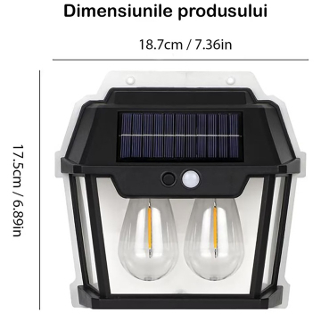 Lampa Solara de Perete cu Senzor de Miscare si Becuri LED Filament [4]