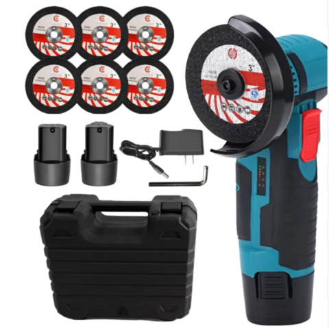 Produse de sezon - Polizor Unghiular cu Acumulator 12V, 2 Acumulatori Inclusi, 6 Discuri, Incarcator si Valiza de Transport