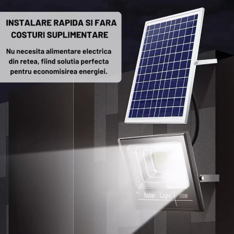 Proiector LED solar 200W IP67 cu panou fotovoltaic si telecomanda [4]