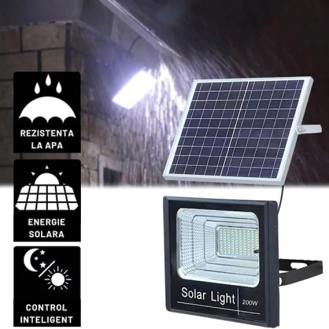 Proiector LED solar 200W IP67 cu panou fotovoltaic si telecomanda [3]