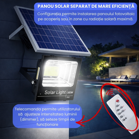 Proiector LED solar 200W IP67 cu panou fotovoltaic si telecomanda [11]