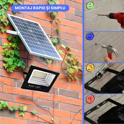 Proiector LED solar 200W IP67 cu panou fotovoltaic si telecomanda [15]