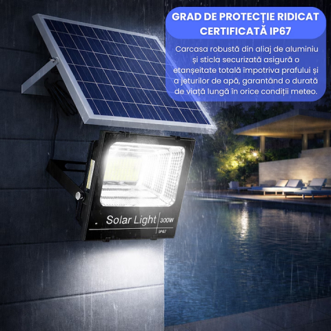 Proiector LED solar 300W IP65 cu panou fotovoltaic si telecomanda [3]