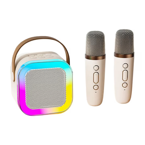 TOTUL SUB 50 LEI - Sistem karaoke portabil cu boxa Bluetooth, lumini RGB si 2 microfoane wireless reincarcabile, efecte de voce
